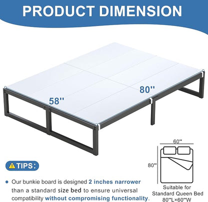 Lutown-Teen Bunkie Board Queen High-Density Polymer Bed Support Bunkie Board Queen Size Anti-Sag, Breathable, Moisture Resistant, Noise Minimizing, White