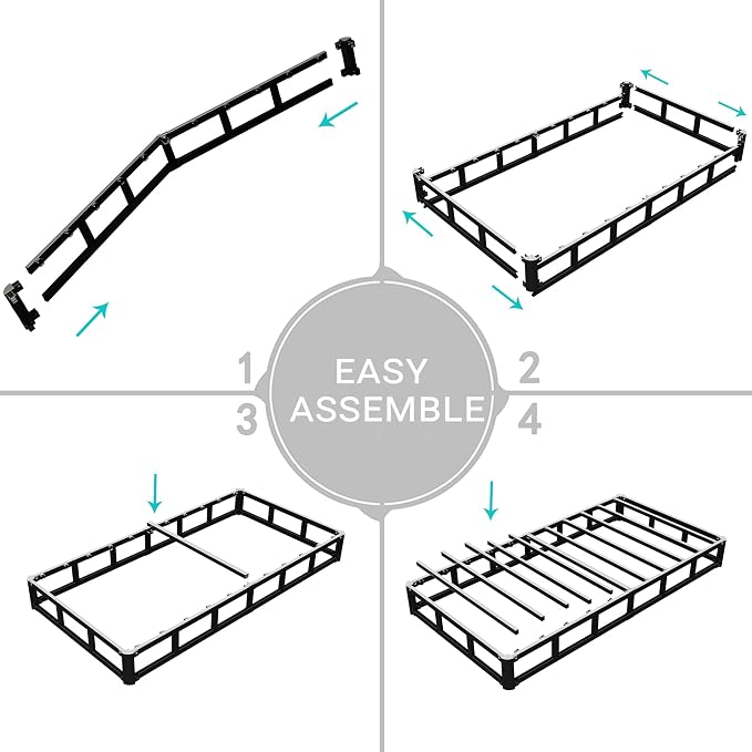 Vaciwe Box Springs Twin 4 Inch, 1500lbs Heavy Duty Metal Frame Mattress Foundation, Non-Slip/No Noise/Easy Assembly/Easy Clean Cover