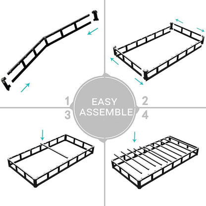 Vaciwe Box Springs Twin 4 Inch, 1500lbs Heavy Duty Metal Frame Mattress Foundation, Non-Slip/No Noise/Easy Assembly/Easy Clean Cover