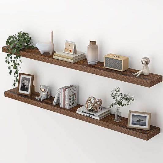 Heimlove 55 Inch Floating Shelves for Wall,Extra Long Mounted Storage wall Shelves with Invisible Metal Bracket for Bedroom Living Room Kitchen Office Set of 2,Rustic Brown