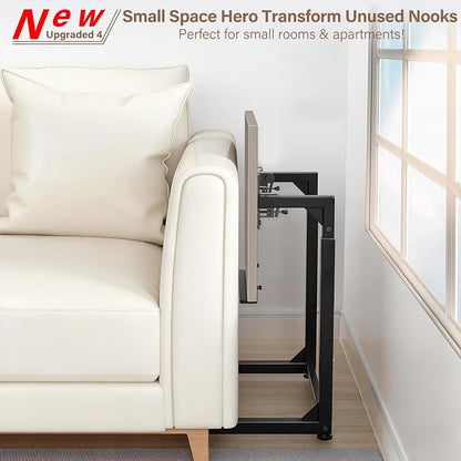 Tv Tray Table, 8-Level Adjustable Height Couch Side Table，90° Tilt Angle Adjustments C-Shaped End Table, with Phone & Tablet Slot Computer Desk for Sofa, Bed, Chair, Living Room（Lvory Gray）