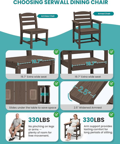 SERWALL HDPE Dining Set for 8: 2 Umbrella Hole Tables + 8 Chairs. for Garden, Backyard, Poolside. Coffee
