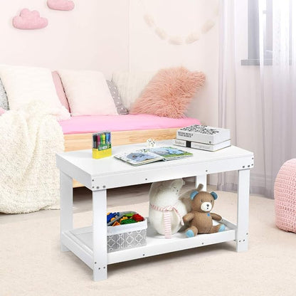 Costzon 2 in 1 Kids Activity Table w/Storage, Patented Building Block Table w/Board for Bricks Crafts Arts Draw, Children Solid Wood Play Table Desk for Preschool Toddler Boy & Girl Gift, White