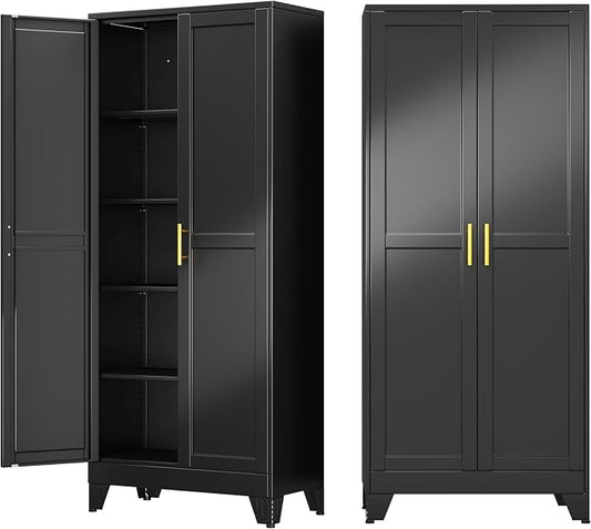 71" Metal Garage Storage Cabinet with 2 Doors, 4 Adjustable Shelves | Metal Storage Cabinets,Steel Tool Cabinets for Home Office,Garage,Warehouse (Black, 71''H x 29''W x 14''D)