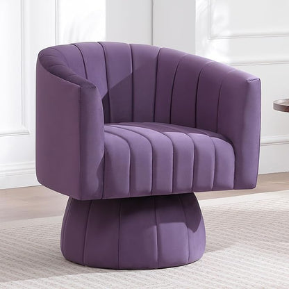 Swivel Accent Barrel Chair, Cute Comfy Small Round 360° Arm Chair. Velvet Club Reading Chair for Living Room, Bedroom, Office Purple