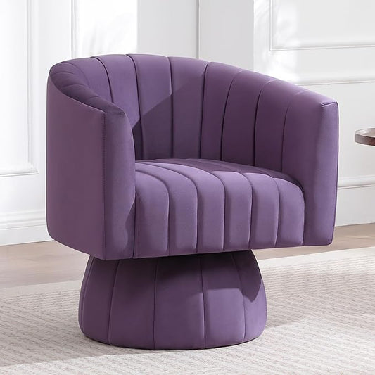 Swivel Accent Barrel Chair, Cute Comfy Small Round 360° Arm Chair. Velvet Club Reading Chair for Living Room, Bedroom, Office Purple