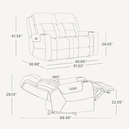 Watson & Whitely Genuine Leather Power Loveseat Recliner Sofa, Lay Flat Loveseat Reclining Sofa with Power Headrest, Cup Holders, USB & Type-C Ports, Dual Recliners for Living Room, Dark Brown