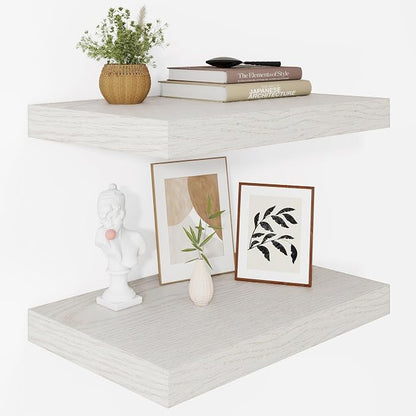 Vivelove 12 Deep Floating Shelves for Wall, 16 Inch Shelves for Room Wall Mounted, 2" Thick Floating Shelf for Living Room Bedroom Bathroom Kitchen Laundry Room, Set of 2 White Birch