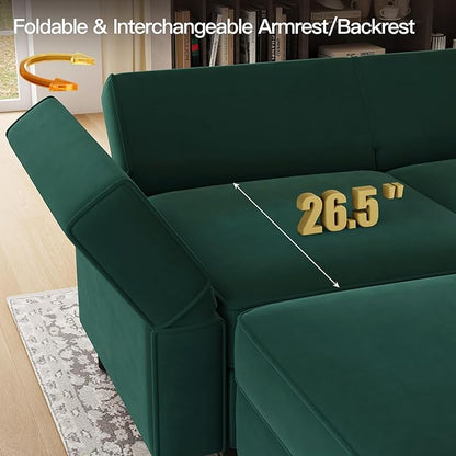 Belffin Modular Sectional Couch U Shaped Sofa with Storage Seat Reversible Sectional Sofa Couch with Chaise Velvet Green