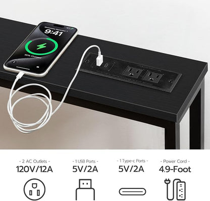 HOOBRO 47.2" Narrow Console Table with Power Outlet, 5.9" Behind Couch Table with Charging Station, Long Sofa Side Table, Skinny Entryway Table for Living Room, Hallway, Foyer, Black BB15XG01G1