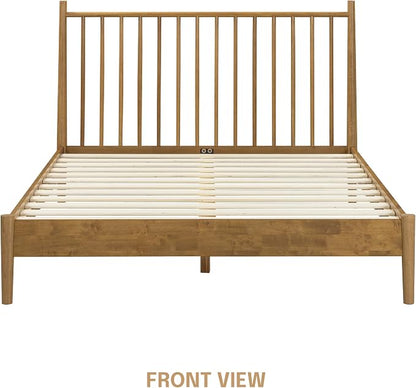 NTC Inno Wooden Bed Frame with Headboard, Solid Oak and Rubber Wood Foundation with Silent Slats and Wood Central Supports, 1000 Lb Capacity, Effortless Assembly, Queen - Teak Look
