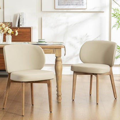 YOUNIKE Dining Chairs Set of 2 Kitchen Dining Room Chairs Modern Khaki | Faux Leather Upholstered Armless Side Accent Chair with Back 20.1" Wide Padded Seat Wooden Legs for Living Room Bedroom