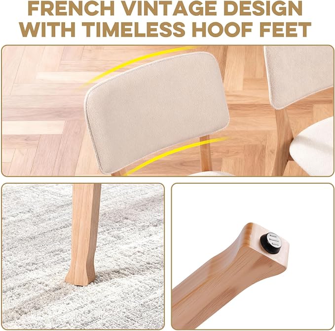 Wooden Dining Chairs Set of 6, Mid Century Modern Kitchen Chairs with Fabric Upholstered and Curved Backrest for Dining Room, Restaurant/Cafe, 300LBS Capacity, Natural