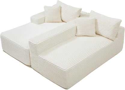 105-Inch L-Shaped Left Facing Corner Compressed Sofa Modular Sectional Boneless Cloud Sofa Floor Foam Couch with Chaise Lounge, Corduroy Corner Boneless Cloud Couch