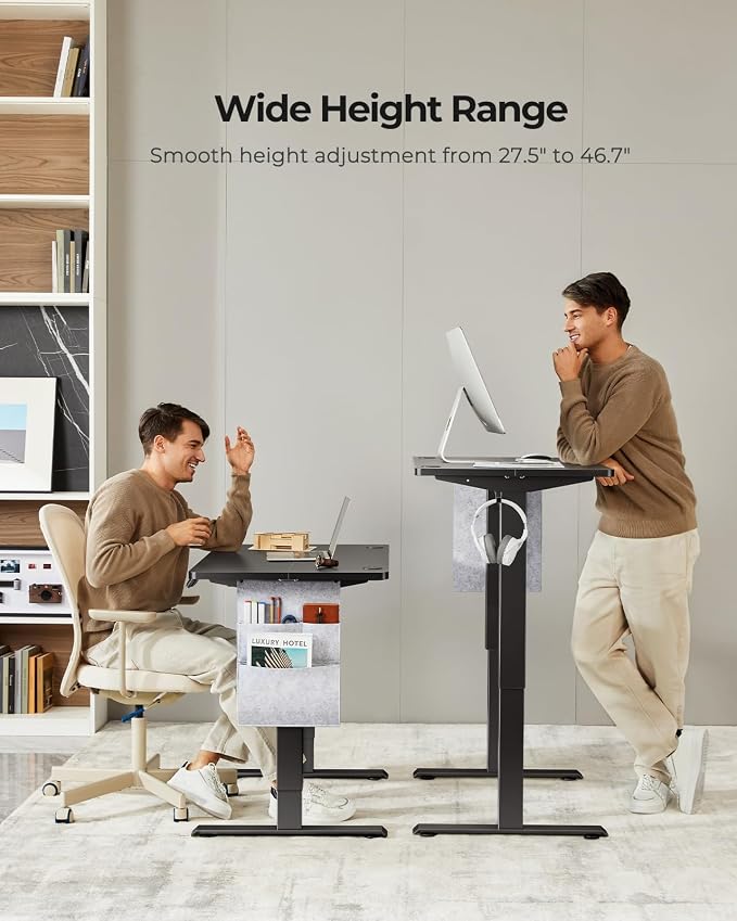 Marsail Electric Adjustable Height Standing Desk with Storage Bag, 48 * 24" Sit Stand Up Desk for Home Office,Computer Gaming Workstation, 4 Memory Height Settings,Cable Manager, and Headphone Hook