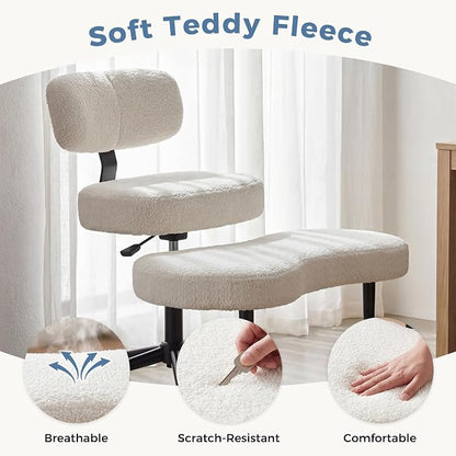DUMOS Ergonomic ADHD Meditation Office Desk Chair with Adjustable Backrest, Cross Legged Chair Height Adjustable with 360° Swivel Footstool, Yoga Stool for Home Office, Teddy Fabric White