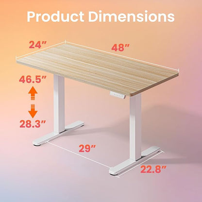 HUANUO 48x24 Inch Electric Standing Desk, Height Adjustable, Natural | Smooth Home Office Desk, 176lbs Capacity with 4 Memory Presets & Headphone Hooks. Easy to assemble Computer Gaming desk