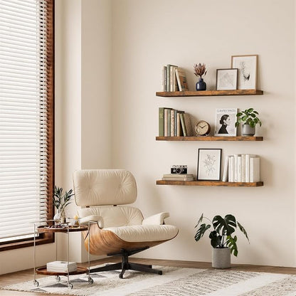 BAYKA Floating Shelves, 47.2 inches Long Wall Mounted Rustic Wood Shelves for Bathroom, Bedroom, Living Room, Kitchen, Office, Hanging Shelf for Books/Storage/Decor(Rustic Brown,Set of 2)