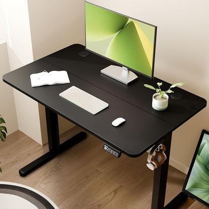 ERGOMAKER Electric Standing Desk, 39.3" x 23.6" Height Adjustable Sit Stand Desk with Splice Board for Home Office, Computer Desk Memory Preset (Black Frame, Black Desktop)