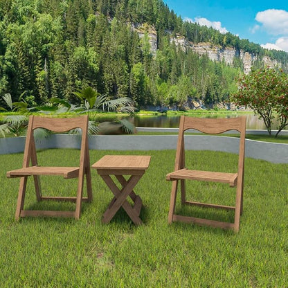 Patio Bistro Set, 3-Piece Foldable HIPS Outdoor Table and Chairs Set with Rectangular Table 2 Chairs for Balcony Garden Porch Small Space, Teak