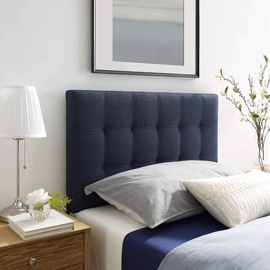Modway Lily Tufted Linen Fabric Upholstered Twin Headboard in Navy