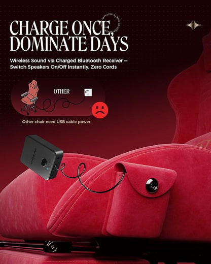 GTPLAYER Gaming Chair with Speakers, Video Game Chairs with Footrest, PC Gamer Chairs for Adults - Padded High Back Ergonomic Reclining Silla Gamer, Linkage Armrest, Ace Pro, Cherry Red（Velvet）