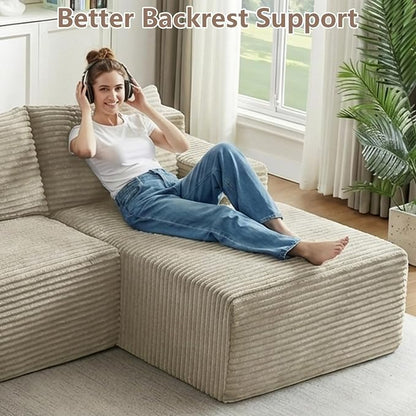 96" Cloud Sectional Couch with L-Shape Chaise, Modular Comfy Sofa Chaise Longue, Upholstered Corduroy Couches Sleeper with Deep Seat for Living Room Bedroom, No Assembly Required(Camel, Right Facing)
