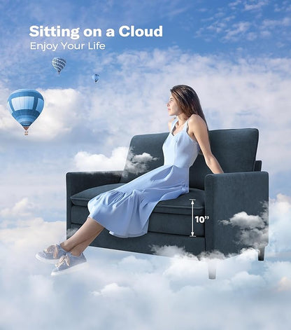 Welzona 3-Layers Cloud Loveseat Sofa, 51" Small Couch for Living Room, Bedroom - Tool-Free Assembly with Teddy Fabric Small Sofa - Blue Grey - Futon Couch - Removable Washable Covers - 650lbs Capacity