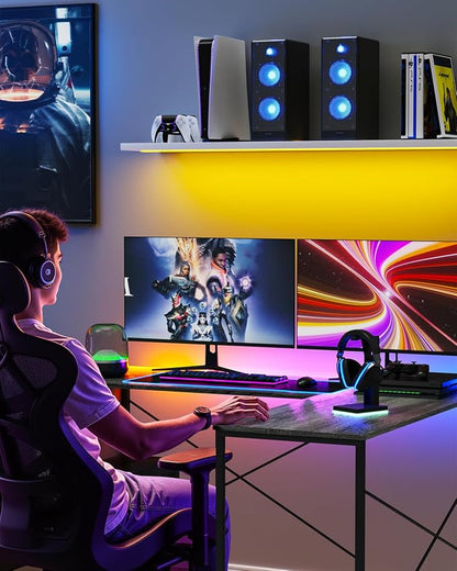 L Shaped Desk - 50" Reversible Home Office Computer Desk, Wood Top, Metal Frame, Side Bag, Sturdy Gaming Desk Corner Table for Work, Writing and Study, Space-Saving