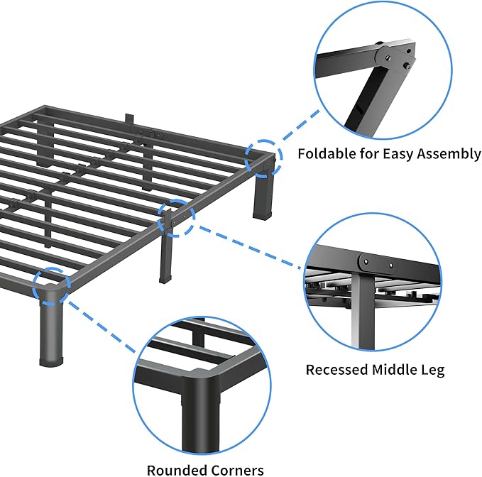VIPSHOW 10 Inch King Size Bed Frame, 3500Lbs Heavy Duty Metal Platform with Round Corner Legs Mattress Slide Stopper, Steel Slat Support No Box Spring Needed, Noise Free, Non-Slip, Easy Assembly
