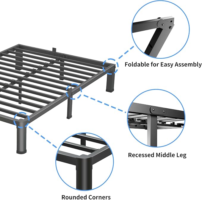 VIPSHOW 7 Inch Queen Bed Frame, 3500Lbs Heavy Duty Metal Platform with Round Corner Legs Mattress Slide Stopper, Steel Slat Support No Box Spring Needed, Noise Free, Non-Slip, Easy Assembly