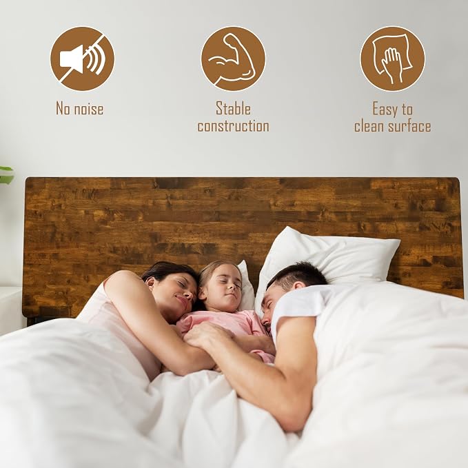 Acacia Serenity King Bed Frame and Headboard Solid Wood Platform Bed, King Size Bed Frame and Headboard, Scandinavian Wood Bed Compatible with All Mattress Types, Non-Slip and Noise-Free, Caramel