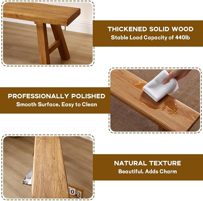 Narrow Entryway Bench Farmhouse Wood End of Bed Bench 20" 32" 39" 47" 55" 63" 71" 79" Sturdy Stable Skinny Long Benchs for Bedroom Hallway Dining Room Porch Easy to Assemble Natural Finish(71")