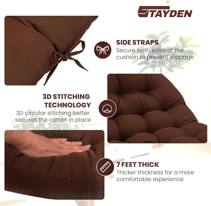 Egg Chair Cushion Replacement Outdoor Hanging Chair Cushion for Patio Furiture Hammock Swing Cushion 47x35x6 Inches (Brown)