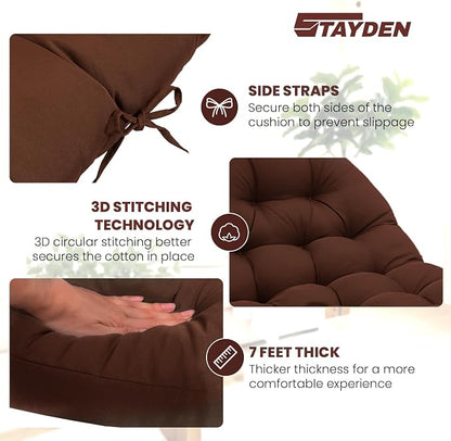 Egg Chair Cushion Replacement Outdoor Hanging Chair Cushion for Patio Furiture Hammock Swing Cushion 47x35x6 Inches (Brown)