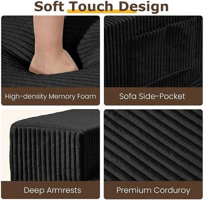 cidludto Convertible Sofa Bed, 78" Oversized Boneless Loveseat Couch 2 in 1 Foldable Futn Bed Couch in A Box, Folding Sofa Chair for Living Room, No Assembly Required, Black