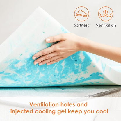 Sweetcrispy Mattress Topper King, 2 Inch Thick Memory Foam Gel Infused Cooling Pad for Pressure Relieve for King Size Bed, Sleeper Sofa, RV, Camper, CertiPUR US Certified, Ventilated and Breathable