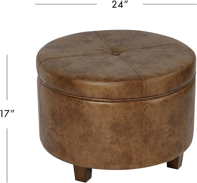 HomePop 24" Large Leatherette Storage Ottoman - Distressed Brown Faux Leather