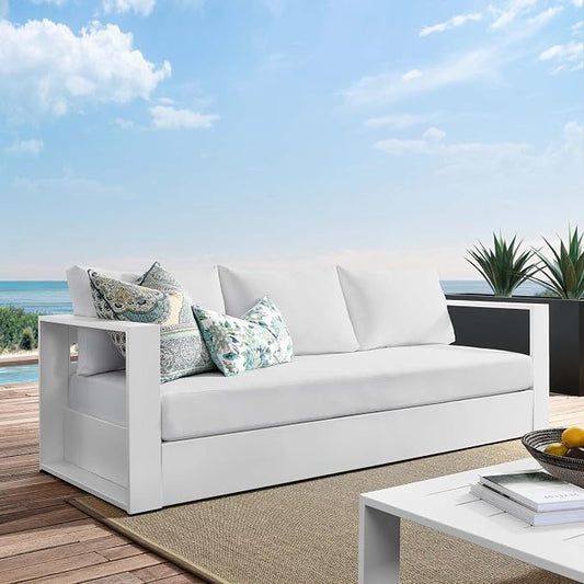 Modway Tahoe Aluminum Outdoor Patio Sofa in White White