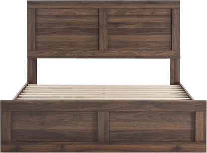 KISLOT 3 Pieces Bedroom Set, Wood Bed Frame with Upholstered Headboard & 2 Nightstands with Storage, Wooden Platform Mattress Foundation Farmhouse Bedroom Furniture Set