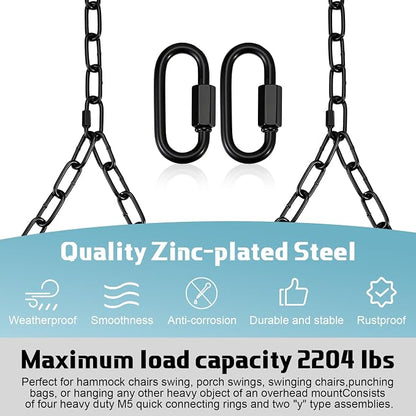 Heavy Duty Porch Swing Hanging Chain Kit (2 Pack) 1500 Lbs Capacity, Up to 7.1ft Length- Rustproof Zinc-Plated, 4 Quick Links & 2 Y-Chain Assemblies, Indoor/Outdoor Hanging Hardware(Black)