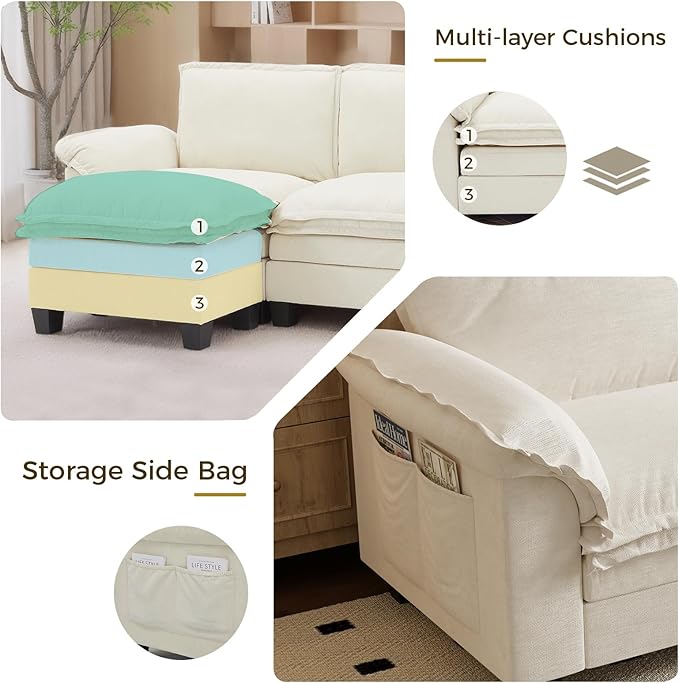KKL 89 Inch Modular Sectional Sofa, 2 Seater Loveseat Cloud Couch with Deep Seat, Chenille Sectional Couches for Living Room, Apartment, Beige