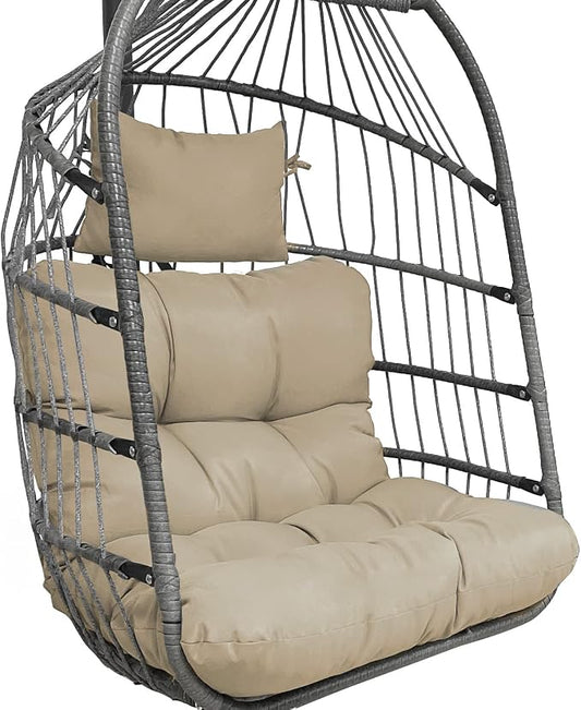 Enipate Outdoor Hanging Egg Chair Cushion, Water-Resistant Tufted Swing Basket Chairs Cushion Pads with Headrest Pillow