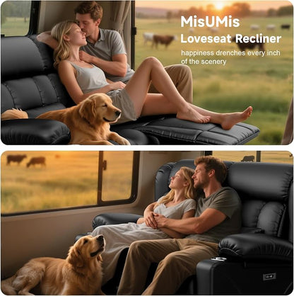 Power RV Loveseat Recliner Sofa, Electric Reclining Loveseat RV Couch with USB & Type-C Ports, Zero Wall Hugger RV Furniture with Storage & LED Light for Travel Trailers Home Theater Seating