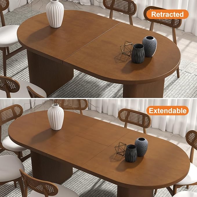 homary Extendable Oval Dining Table 63"-79", Japandi Style Kitchen Table for 4-6 People, Double Pedestal Base, Space-Saving Design for Family Gatherings, Holiday Dinners (Table Only)