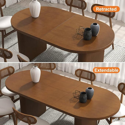 homary Extendable Oval Dining Table 63"-79", Japandi Style Kitchen Table for 4-6 People, Double Pedestal Base, Space-Saving Design for Family Gatherings, Holiday Dinners (Table Only)