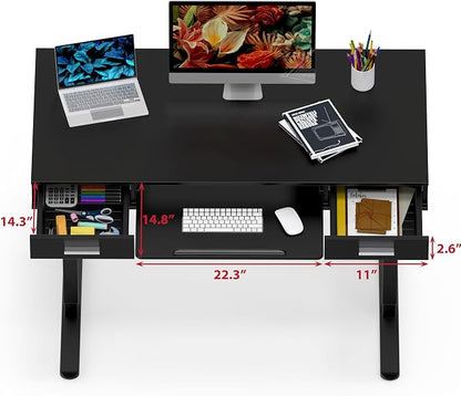 SHW 48-Inch Electric Height Adjustable Desk with Keyboard Tray and 2 Drawers, Black