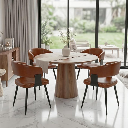 Dining Chairs Set of 4, Modern Upholstered Faux Leather Kitchen Chairs with Elegant Stitching, Easy to Assemble & Clean for Dining Room, Restaurant, Cafe, Vintage Brown