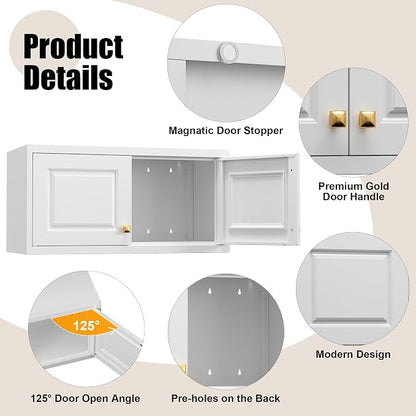 Metal Storage Cabinet with Doors, Small Armoire Wardrobe Closet, White Storage Wall Cabinet, 15" Tall Clothing Cabinets, Steel Overhead Wardrobe for Bedroom, Laundry Room
