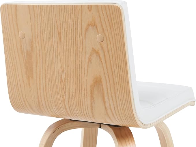 Vienna Modern Counter Height Swivel Bar Stool with White Faux Leather Seat and Patterned Oak Wood Frame Set of 2